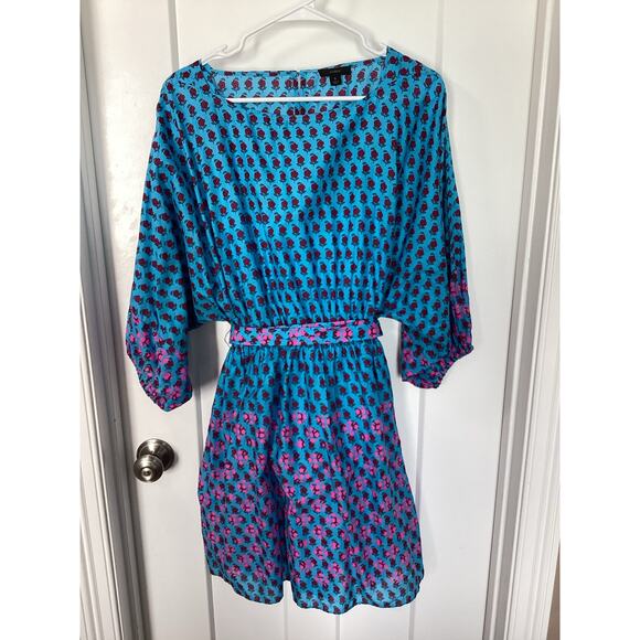 J. Crew Women's Dolman-Sleeve Mini Dress in Layered Block Print Blue Size Small - Picture 2 of 15